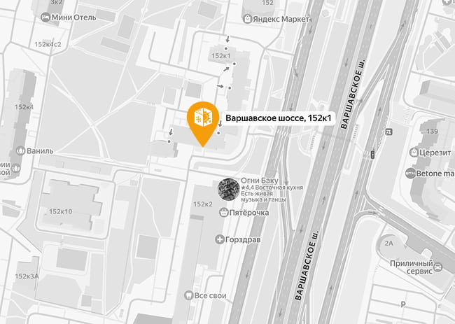 Карта проезда к офису на Варшавском шоссе, 152
